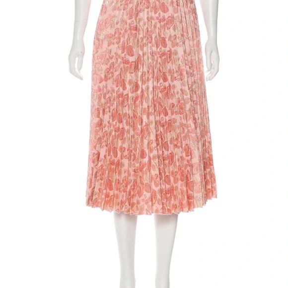 Kate Spade Pink Floral Pleated Midi Skirt Metallic Shimmer Size 10 - Picture 3 of 9